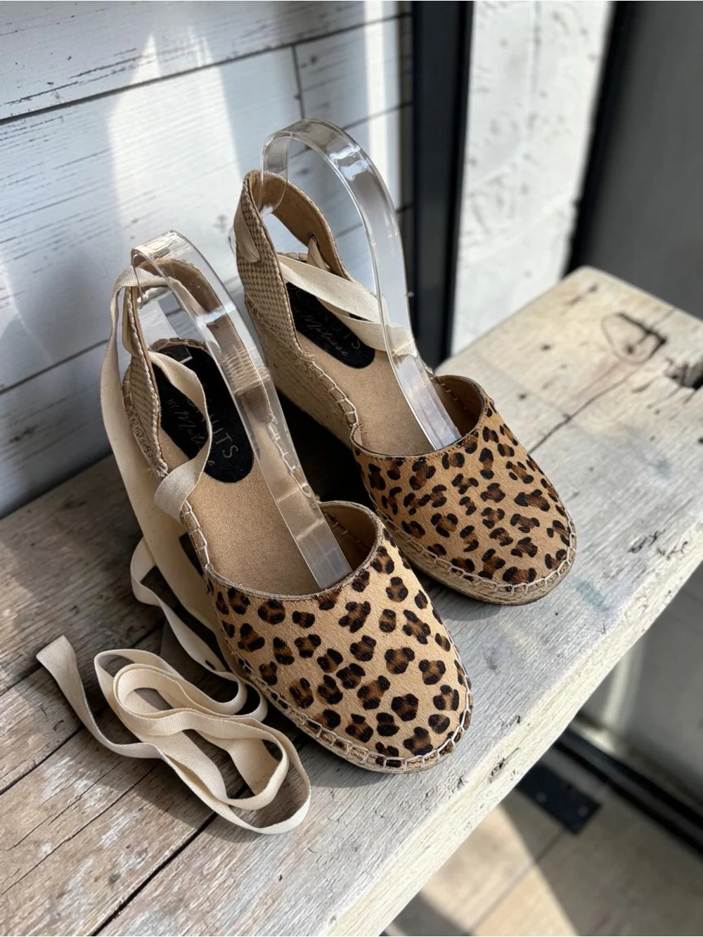 Coconuts by Matisse Leopard Print Espadrille Wedge with Cream Ankle Tie